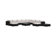 Tidyard Set Divani da Giardino 12 pz con Cuscini in Polyrattan Nero, Set Divani da Giardino da Esterno, Divano Angolare da Giardino Nero