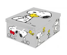 KANGURU 660 SN Scatola in Cartone per la sistemazione di Vestiti, Lenzuola, Guardaroba e Cambio Stagione, Snoopy, Montaggio Facile e Veloce, Resistente, Misura Grande, Grigio/Bianco/Rosso/Giallo