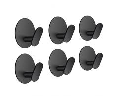 JiGiu Ganci Adesivi Bagno - Set 6 Pezzi in Acciaio Inox Impermeabile con Adesivo Forte Ganci a Parete Autoadesivi per Accappatoio, Cucina, Bagno, Camera, Ufficio, Appendiabiti (Nero)