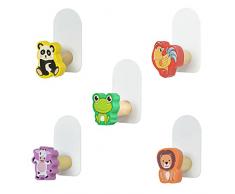 5 Pezzi Ganci Adesivi per Bambini Autoadesivi,Ganci Appendiabiti Adesivi per Bambini,Appendini Bambini Muro Adesivo,Gancio Autoadesivo Simpatico,Gancio a Parete Animali Carina per Asciugamano Cappotto
