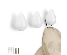 HASLED 3 Pezzi Ganci Appendiabiti in Legno Massello Naturale, Gancio Creativo in Legno con Goccia dAcqua, Ganci Appendiabiti da Parete in Stile Nordico, Gancio legno per Ufficioe Camera da Letto