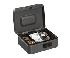 Relaxdays Cassetta con Combinazione, 3 Cifre, Porta Soldi, Valigetta in Ferro, Portavalori, 8,5x20x17 cm, grigio