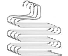 SONGMICS Grucce Multiple per Pantaloni, Set di 4 Grucce Salvaspazio in Metallo a 5 Strati, Appendini a S, Multiuso e Antiscivolo, Jeans Sciarpe Asciugamani Cravatte, Color Argento e Bianco CRI043W01