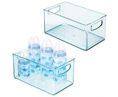 mDesign Set da 2 Scatole profonde - Perfette come organizer per cameretta - Contenitore portaoggetti in plastica senza BPA con manici - azzurro