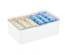 mDesign Scatola plastica per cucina, la dispensa o l'ufficio - Scatola con coperchio in plastica priva di BPA - Organizer portaoggetti per articoli casalinghi - bianco e trasparente