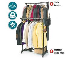 Tatkraft Phoenix Stand Appendiabiti Doppio su Ruote Attaccapanni Porta Abiti Altezza Regolabile 100-170 cm Acciaio Cromato Stender 2 Aste