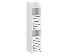 [en.casa] Mobiletto da Bagno a Terra 135 x 32 x 32 cm Armadietto a Colonna con 2 Ante 2 Scomparti e Ripiano Ripostiglio da Stoccaggio con Sportelli di Design - Bianco