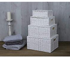 HomeZone, set di 4 cesti di vimini con coperchio e serratura per riporre oggetti per la casa, per arredamento, bagno, camera da letto, cucina, impilabile, tessuto a mano