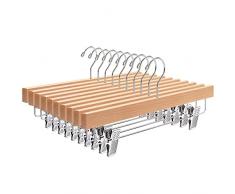 Amber Home 10 Pezzi 35.5cm Grucce Appendiabiti in Legno Naturale Liscio Robusto per Pantaloni Gonna Calzino Biancheria Intima Mutande con Clips