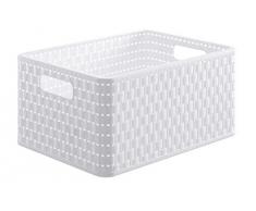 Rotho 1115301100 Cesta Country effetto rattan in plastica (PP), contenitore di design, formato A4, capienza ca. 18 l, ca. 36.8 x 27.8 x 19.1 cm, bianco