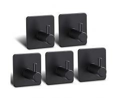 ZUNTO Ganci Adesivi - Ganci Appendiabiti in Acciaio Inox Ganci Portasciugamani Gancio Senza Foratura per Cucina e Bagno (Nero 5 Pezzi)