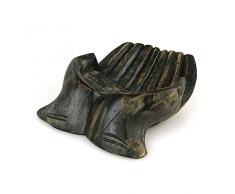 Scultura artigianale in legno a forma di mani. Espositore porta-tutto o porta biglietti da visita. Finitura nero vintage.