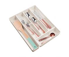 mDesign Porta Posate per i cassetti della Cucina - Portaposate cassetto in plastica con 5 Scomparti per forchette, coltelli, cucchiai e Utensili - Vassoio portaposate Antiscivolo - Crema