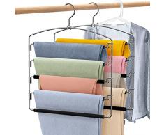 Housolution Grucce per Pantaloni 2 Pezzi, Grucce Appendiabiti 5 Livelli Rotabili 135° con Imbottitura Antiscivolo, Appendini per Pantaloni Jeans, Accessori Armadio, Sciarpe Cravatte Asciugamani, Nero