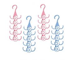 Portacravatte, Regerly 4PCS Plastica Gruccia Porta Cravatte Portacinture con 10 Ganci per Alloggiare Nell armadio Cravatte Cinture Sciarpe Blu Rosa