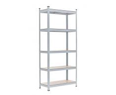 CLP Scaffale Magazzino Alta Portata 875 kg - Scaffale Robusto in Metallo Zincato 5 Ripiani Regolabili I Scaffalatura Garage da Muro I Scaffale Officina con Mensole MDF Bianco 90x40x180 cm