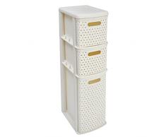 Store & Order Slimline - Cassettiera a 3 cassetti, in plastica sottile e stretta, ideale per bagno, corridoio, ufficio, armadio o ripostiglio, design in rattan bianco