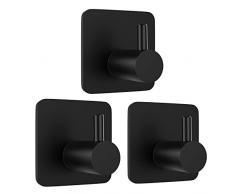 JOPHEK Ganci Adesivi Bagno, Ganci Portasciugamani in Acciaio Inox, Gancio Appendiabiti per Cucina e Bagno, 3 Pezzi Nero