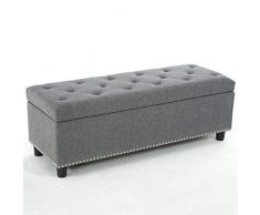 BAKAJI Cassapanca Pouf Contenitore Poggiapiedi per Camera da Letto Panca Sgabello con Struttura in Legno Rivestimento in Tessuto Seduta Apribile Imbottita Dimensioni: 121 x 42 x 43 cm (Grigio)