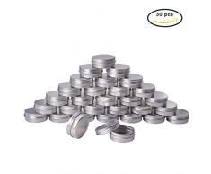 PandaHall 30ml 30pcs Argento Scatola Alluminio Rotondo barattoli Vuoto Scivolo contenitori Bottiglia con Coperchio Vite per balsamo Labbra Artigianato Cosmetici Candele Contenitore per Perle Gioielli