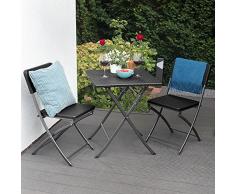 Park Alley Sedie da Giardino Set da 2 - Sedia in Acciaio e Plastica HDPE Effetto Rattan - Ideale per Esterni, Giardino o Balcone - Colore Nero