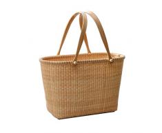 Cestini e panieri da picnic Cestino Da Picnic Cestini Da Picnic Cestello In Rattan Cestello Doppio Manico Cestino for Frutta Cucina Verdure Uova Cestino for La Conservazione Intrecciato Cestini e pani