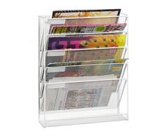 Relaxdays Portariviste a Parete, Espositore Orizzontale A4 5 Scomparti Portadocumenti, HLP 40,5 x 32,5 x 10,5 cm, Bianco, 100% Acciaio, 1 pz