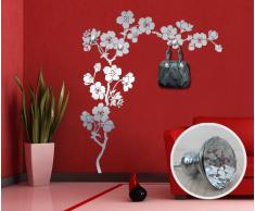 00323 Adesivo murale con pomelli stile Swarovski per appendiabiti Wall Art - Ramo di ciliegio con gioielli - Misure 140x160 cm - argento - Decorazione parete, adesivi per muro, carta da parati