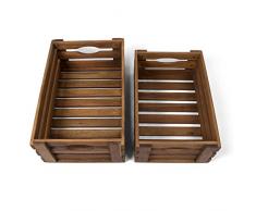 Park Alley Cassette in Legno Decorative, Porta Fiori o Portaoggetti per il Balcone o il Giardino - Set da 2 Cassette Impilabili - Colore Legno