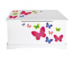 Leomark Contenitore Porta Giochi Scatola Portagiochi Panca Stoccaggio In Legno Mobili e Arredamento Cassapanca Per Bambini Portaoggetti Motivo Farfalle