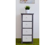 Rebecca Mobili Cassettiera decape, Comodino di Legno, 4 cassetti, Grigio Bianco, Stile Vintage, Camera Salotto Ingresso - Misure: 77,5 x 32 x 22 cm (HxLxP) - Art. RE4026