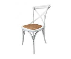 Totò Piccinni Sedia in Legno Design Cross, Seduta Intreccio Rattan, Alta QUALITA (Bianco Antico, 1)