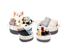 Owelth 4 Pezzi Cestini Portaoggetti Intrecciato in Corda di Cotone, Cesto Porta Giochi Bambino con Maniglie, Impilabile Scatola di Immagazzinaggio, Organizer Fasciatoio per Giocattoli, Cosmetico