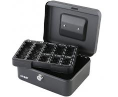 HMF 308-02 Cassetta Portavalori con Vassoio Della Moneta Euro-Rimovibile 20 x 16 x 9 cm , nero