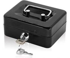 Cassa con sSerratura a Chiave, Salvadanaio Portatile in Metallo con Doppio Strato e 2 Chiavi per Sicurezza 12.5 * 10 * 5.6cm (Nero, S)