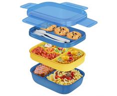 Sllwari Lunch Box 1900ML Bento Box 2 Strati Porta Pranzo con Posate Portapranzo Plastica Lunchbox per Scuola Lavoro Ufficio Meal Prep (Blu)