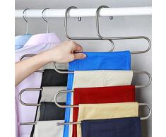 3 Pezzi Appendiabiti Pantaloni Salvaspazio Acciaio Inossidabile S-tipo 5 Strati Grucce per Armadio Appendini Spazio Risparmio per Pantaloni Sciarpa Cravatta Asciugamani (3)