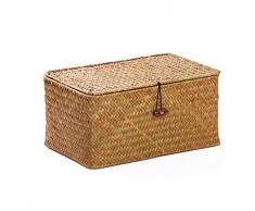 DOKOT Seagrass Cesta Vimini con Coperchio Cestini Portaoggetti Naturale (Piccolo 26cmx14cmx11cm H)