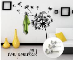 wall art 00406 Adesivo murale con Ganci per Appendiabiti Soffione Appendiabiti 2 - Misure 155x160 cm - Nero - Decorazione Parete, Adesivi per Muro, Carta da Parati