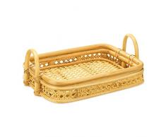 Navaris Cesta Rattan Rettangolare Grande - Cesto Rattan 2X Manici - Cesta Intrecciata con Manico - Vassoio Rustico Portapane Colazione Letto Portatile