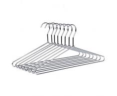 Amber Home 10 Pezzi 43cm di Grucce Appendiabiti in Ferro Metallico Cromo per Completo, Magliette, Camicie, Giacche, Abiti, Vestito, Scanalature Antiscivolo, Forte e Resistente