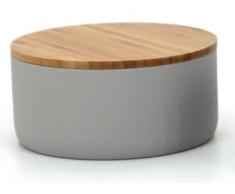 Scatola rotonda con Bijoux Wave – Coperchio Bamboo con specchio grigio
