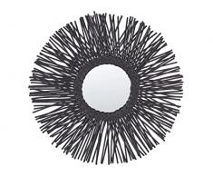 Beliani Specchio da parete rotondo moderno con cornice in rattan ø 60 cm nero Kalasin