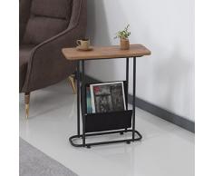[en.casa] Tavolino Basso (AxLxP) 64x55x24cm Tavolino Laterale da Divano con Contenitore Portariviste in Tessuto - Nero/Effetto Noce