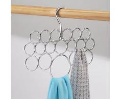 InterDesign Axis Porta sciarpe, Organizer per guardaroba per sciarpe, cravatte e cinture in metallo, Set da 4 appendini con 18 anelli, argento