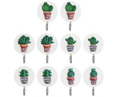 Bubuyun Ganci Autoadesivi Cactus 10 Pezzi, Cartone Animato Ganci Adesivi in Legno Appendino da Porta Adesivo Appendi Strofinacci DIY Ganci per Portachiavi Fai da Te per Camera da Letto, 5 Stili