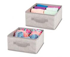 mDesign Set da 2 comode scatole per armadi - Scatola contenitore per biancheria, vestiti e accessori - Pratico organizer armadio in stoffa - beige