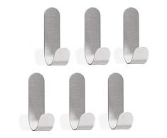 SEBSON® Ganci Adesivi per Bagno o Cucina in Acciaio Inox, 6 Pezzi Ganci Appendiabiti Senza Forare, Porta Asciugamani 60x18x33mm Argento