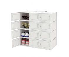 Meerveil Scatola per scarpe impilabile, 12 armadietti con porta, 35 x 25 x 18,7 cm, dimensioni massime UK 9,5 / EU 44, per armadi, soggiorno, ufficio, bianco