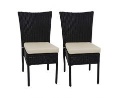 Mendler Set 2X sedie da Esterno polyrattan HWC-G19 Nero Cuscini Avorio